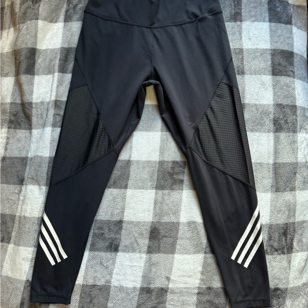 Adidas Black Mesh Leggings with White Stripes